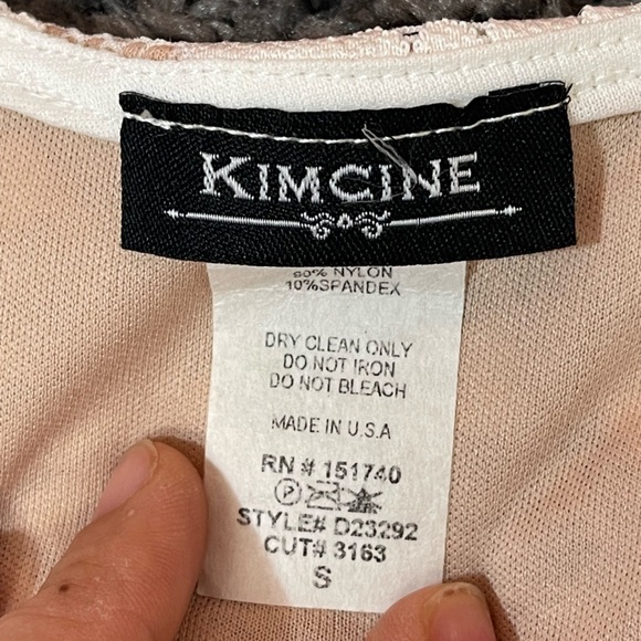 Kimcine off white nude lined 3/4 sleeve V-neck fitted stretch dress women’s S - Picture 17 of 17